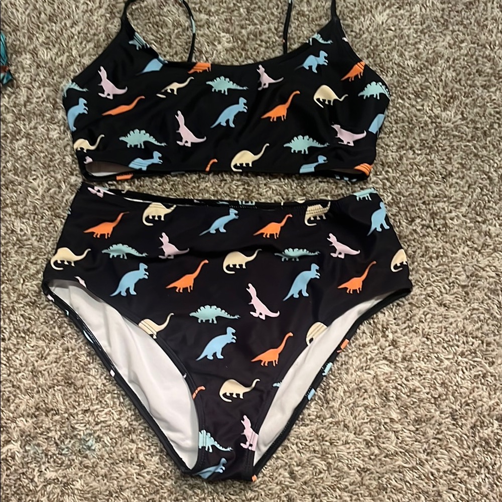 Dinosaur Print Bikini Set - Black